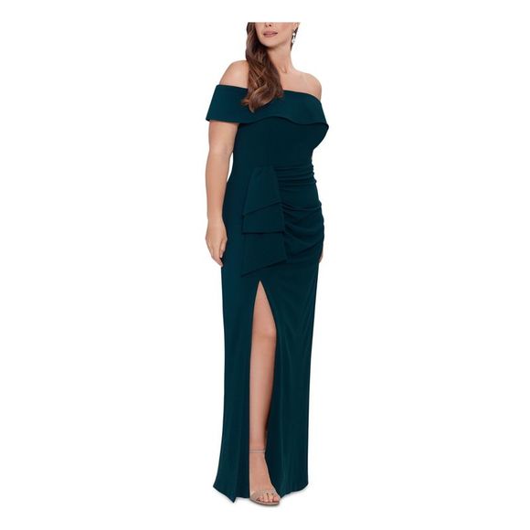 Xscape Dresses Xscape Womens Navy Draped Short Sleeve Fulllength Evening Gown Dress Plus 8w